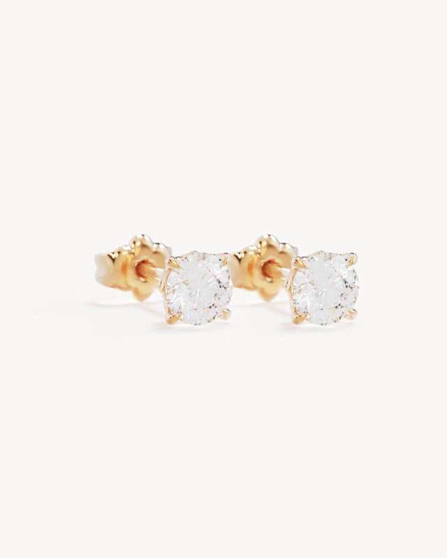 14k Gold Lotus in Bloom Round Lab-Grown Diamond Stud Earring - Pair (1CT)