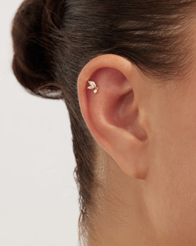 14k Solid Gold Whispering Wings Lab-Grown Diamond Cartilage Earring