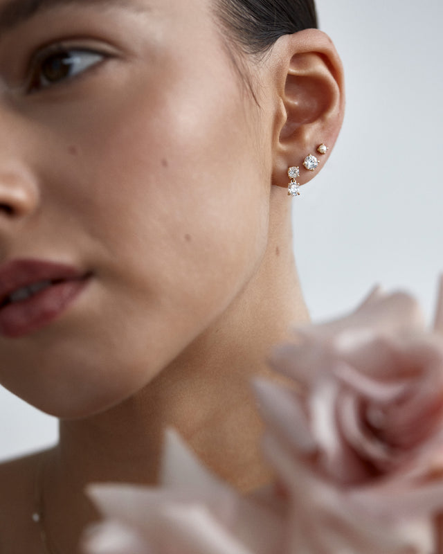14k Solid Gold Held in Light Lab-Grown Diamond Drop Earring