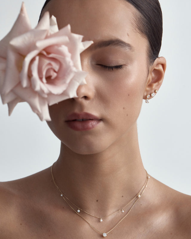 14k Solid Gold Moonlit Journey Lab-Grown Diamond Pearl Choker