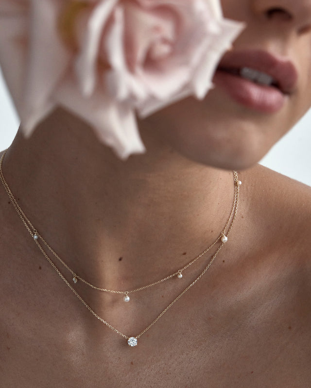 14k Solid Gold Lotus in Bloom Round Solitaire Lab-Grown Diamond Necklace