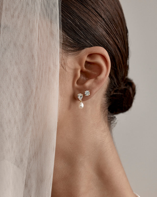14k Solid Gold Lotus in Bloom Round Lab-Grown Diamond Stud Earring