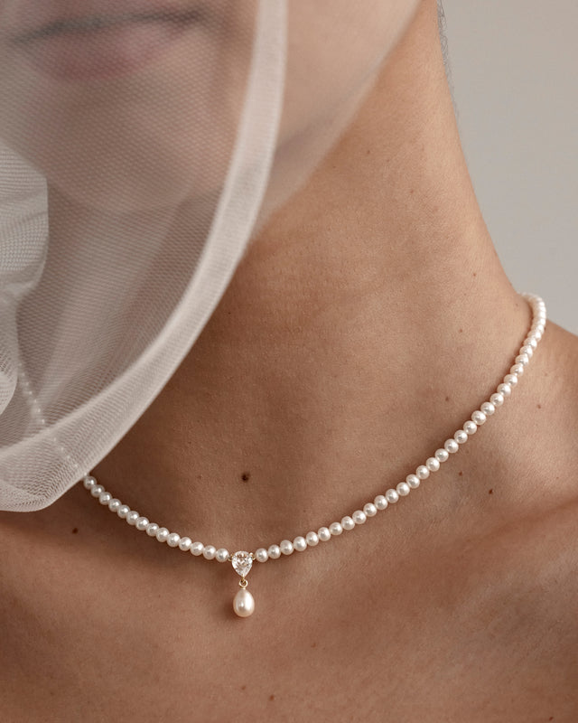 14k Solid Gold Moonlit Lotus Lab-Grown Diamond Pearl Choker
