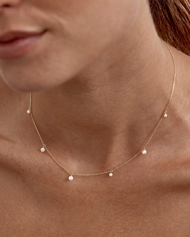 14k Solid Gold Moonlit Journey Lab-Grown Diamond Pearl Choker