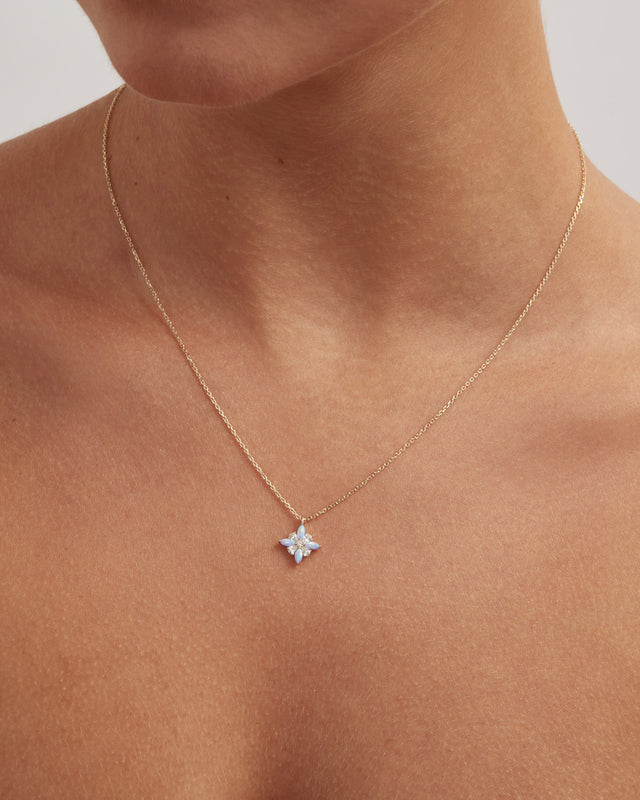 9k Solid Gold Enchanted Light Lab-Grown Diamond Opal Necklace
