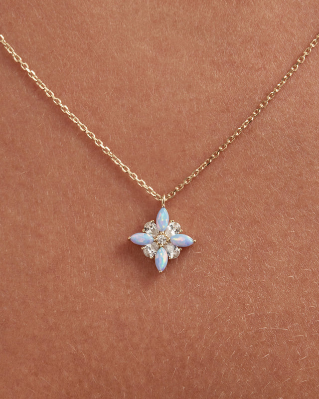 9k Solid Gold Enchanted Light Lab-Grown Diamond Opal Necklace