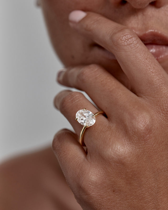 18k Solid Gold Lotus Solitaire Engagement Ring - Oval