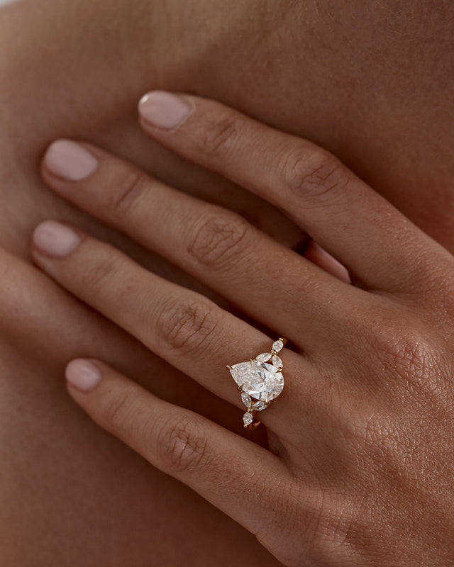 18k Solid Gold Lotus Bloom Engagement Ring - Pear