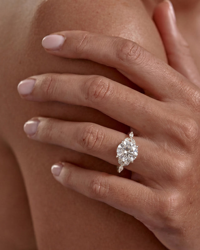 18k Solid White Gold Lotus Bloom Engagement Ring - Round 1.5ct