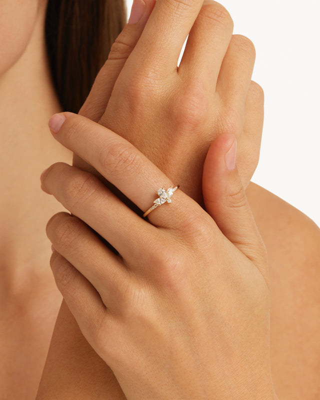 18k Solid Gold Floating Lotus Lab-Grown Diamond Ring