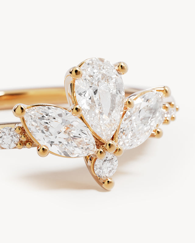 18k Solid Gold Floating Lotus Lab-Grown Diamond Ring