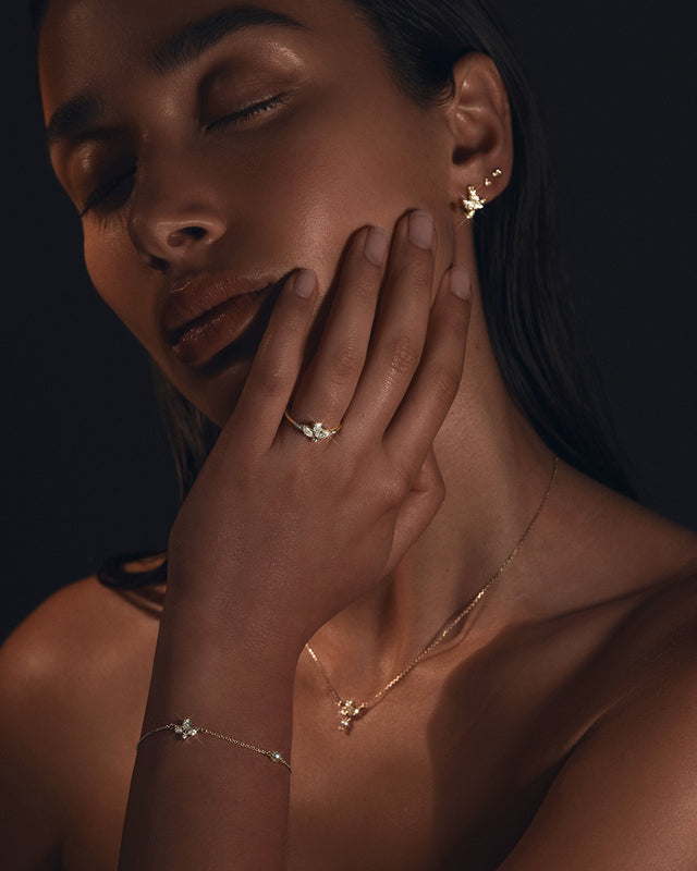 18k Solid Gold Floating Lotus Lab-Grown Diamond Ring