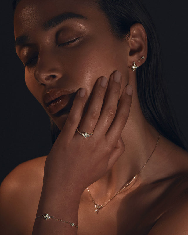 18k Solid Gold Floating Lotus Lab-Grown Diamond Ring