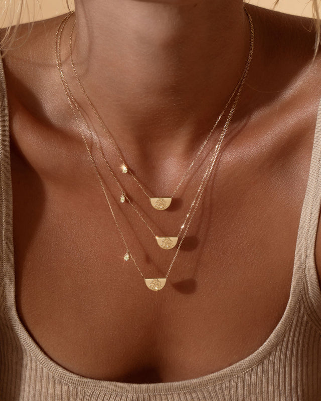 14k Solid Gold Lotus Birthstone Diamond Necklace - August - Peridot