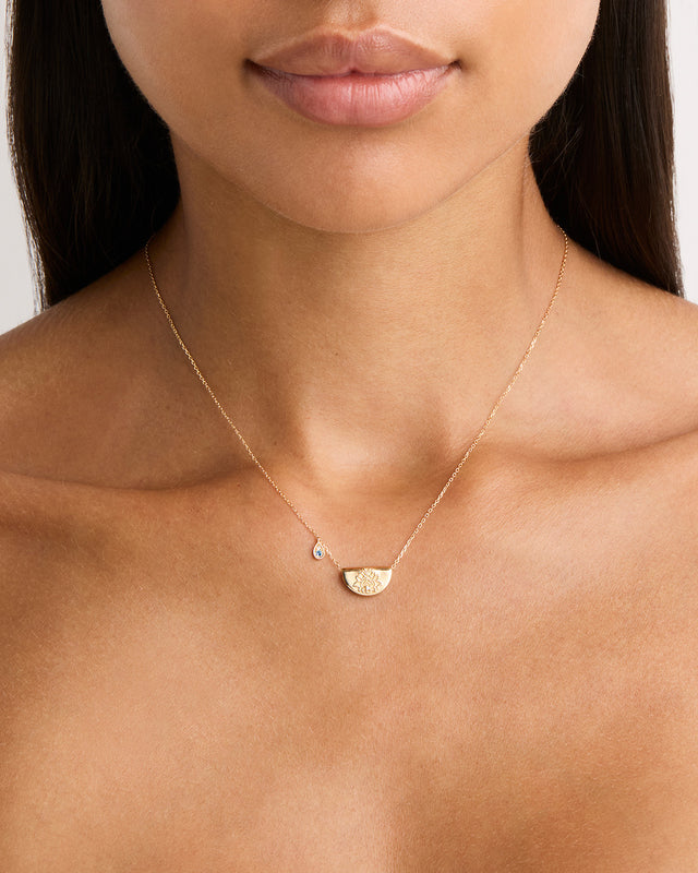 14k Solid Gold Lotus Birthstone Diamond Necklace - December - Blue Topaz