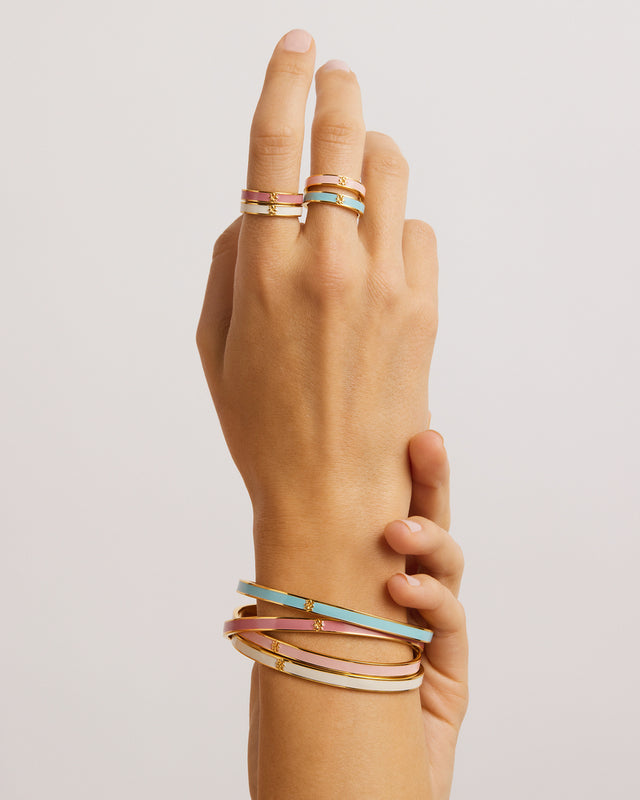 18k Gold Vermeil Born to Bloom Enamel Bangle - Pink Clay
