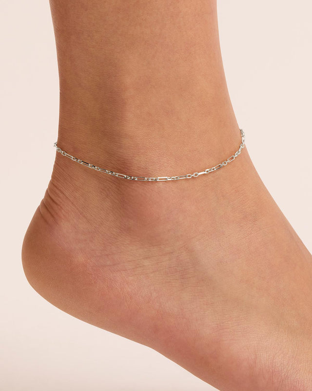 Sterling Silver Mixed Link Chain Anklet