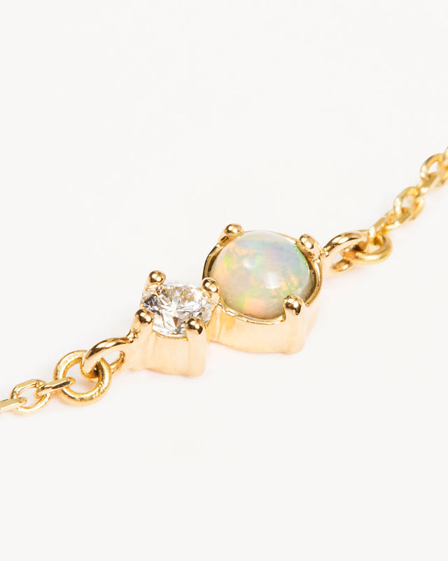 14k Solid Gold Magic Within Birthstone Diamond Bracelet - October - Opal