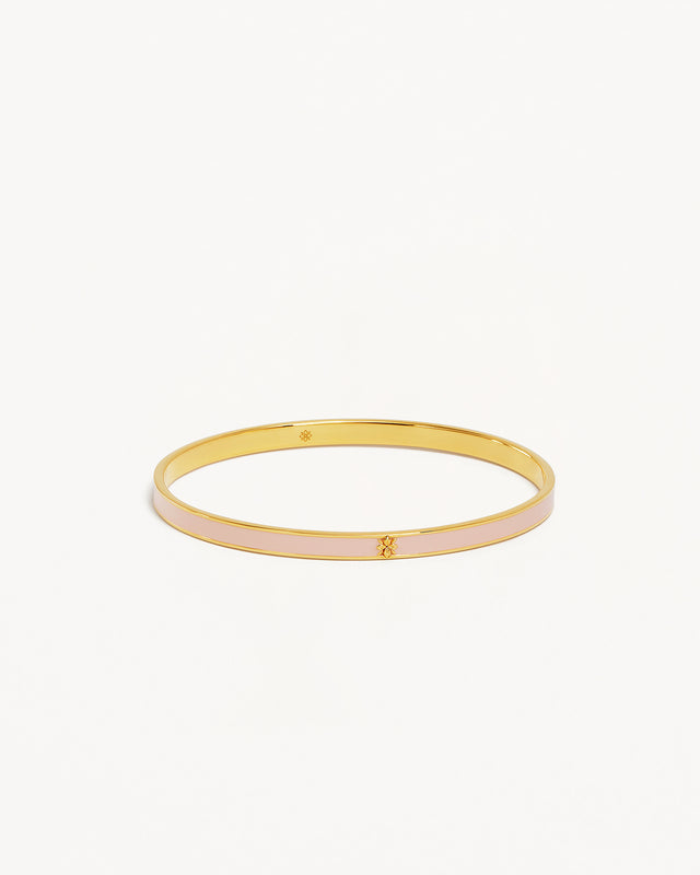 18k Gold Plated Born to Bloom Enamel Bangle - Rose Quartz
