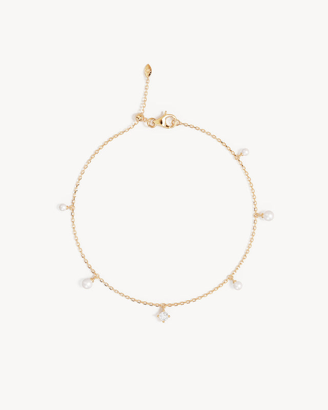 14k Solid Gold Moonlit Journey Lab-Grown Diamond Pearl Bracelet