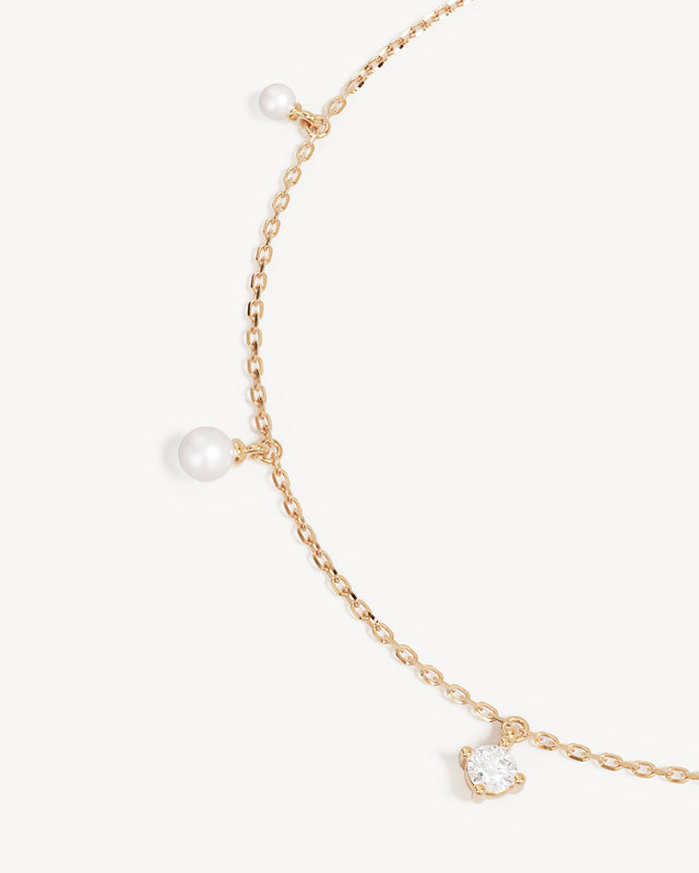 14k Solid Gold Moonlit Journey Lab-Grown Diamond Pearl Bracelet