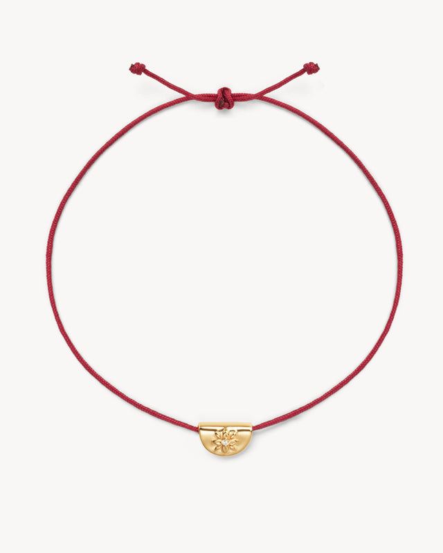 18k Gold Vermeil Lotus of Hope Cord Bracelet - Burgundy