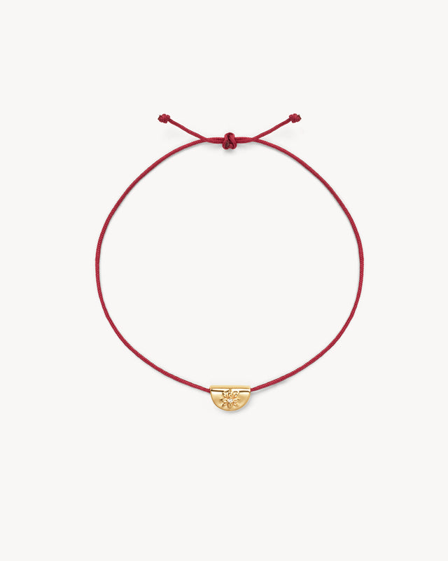 18k Gold Vermeil Lotus of Hope Cord Bracelet - Burgundy