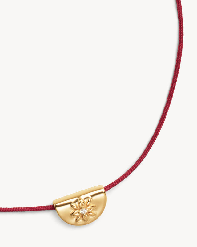 18k Gold Vermeil Lotus of Hope Cord Bracelet - Burgundy