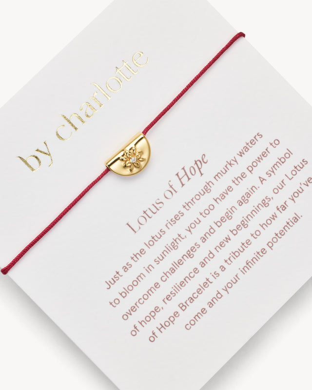 18k Gold Vermeil Lotus of Hope Cord Bracelet - Burgundy