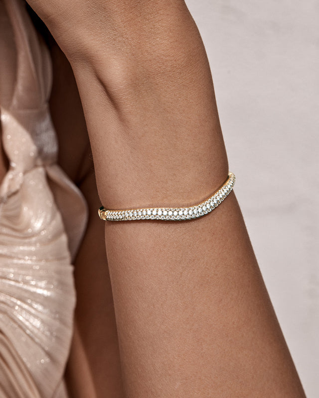 18k Gold Vermeil Crystal Wave Bangle