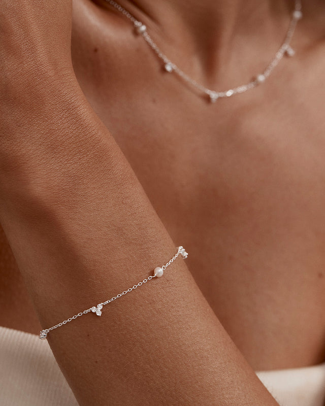 Sterling Silver Moonlit Bloom Pearl Bracelet