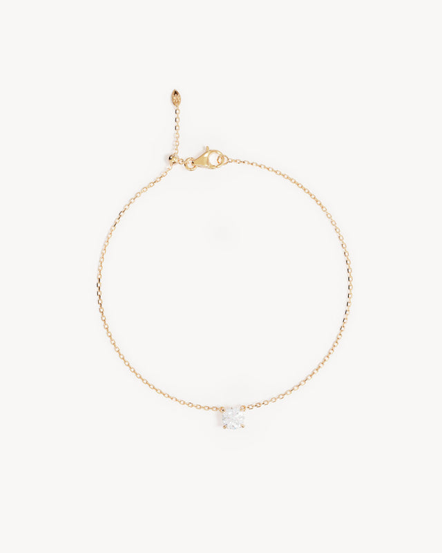 14k Solid Gold Lotus in Bloom Round Solitaire Lab-Grown Diamond Bracelet