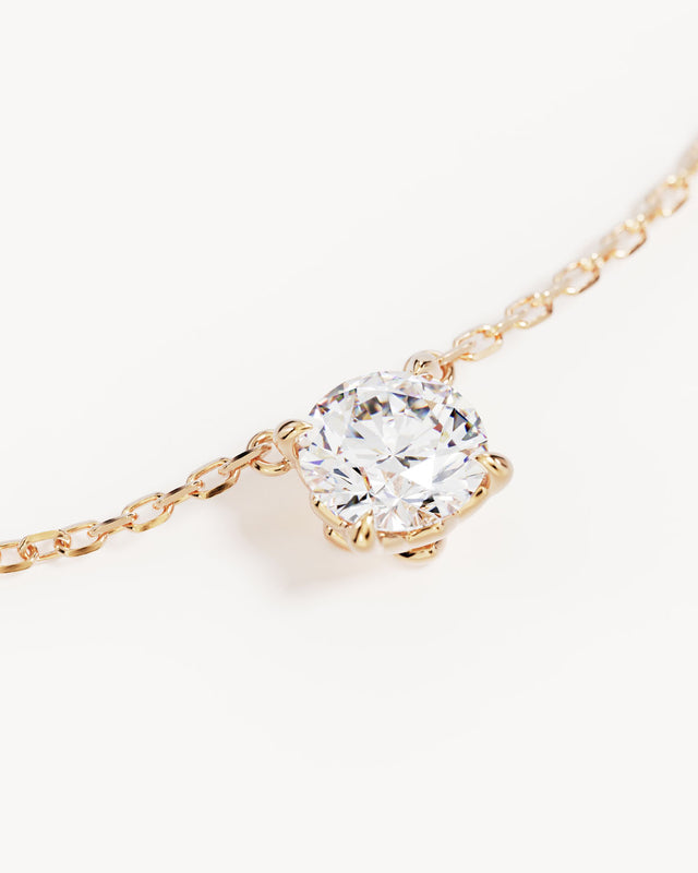 14k Solid Gold Lotus in Bloom Round Solitaire Lab-Grown Diamond Bracelet