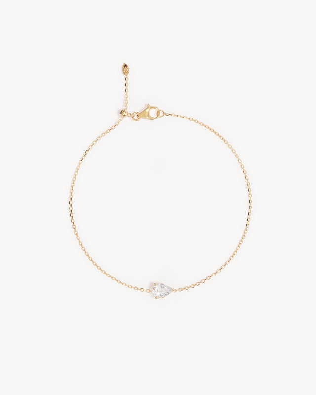 14k Solid Gold Lotus in Bloom Pear Solitaire Lab-Grown Diamond Bracelet