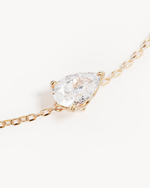 14k Solid Gold Lotus in Bloom Pear Solitaire Lab-Grown Diamond Bracelet