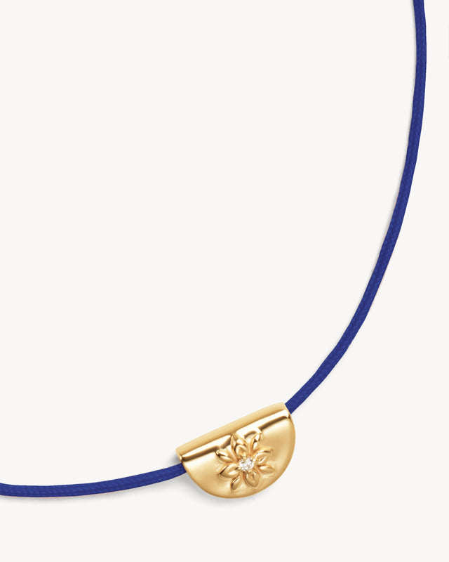18k Gold Vermeil Lotus of Hope Cord Bracelet - Dark Blue