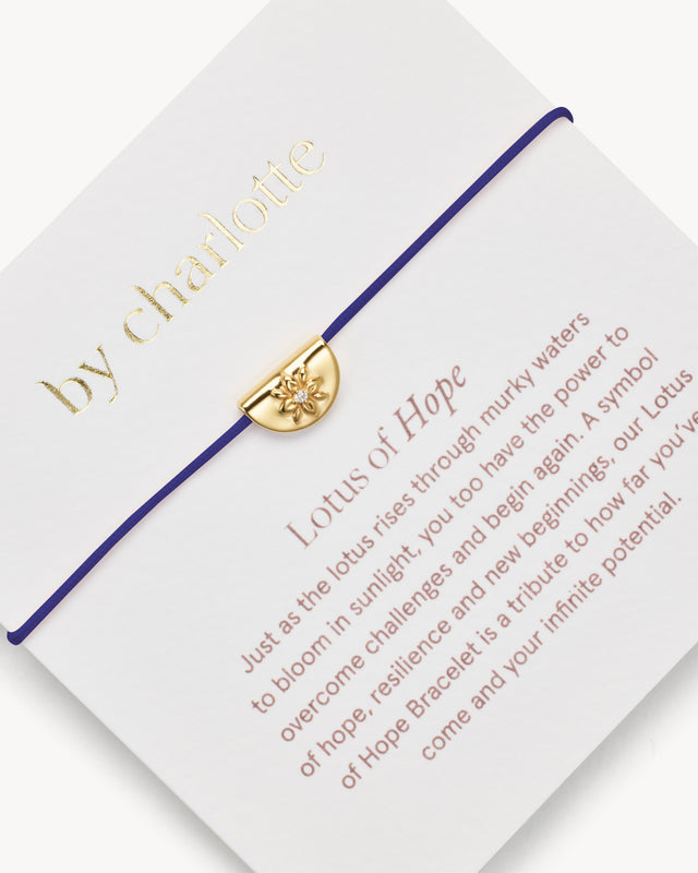 18k Gold Vermeil Lotus of Hope Cord Bracelet - Dark Blue