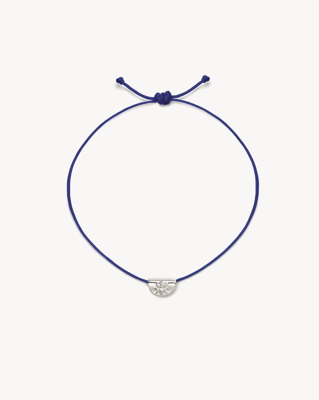 Sterling Silver Lotus of Hope Cord Bracelet - Dark Blue