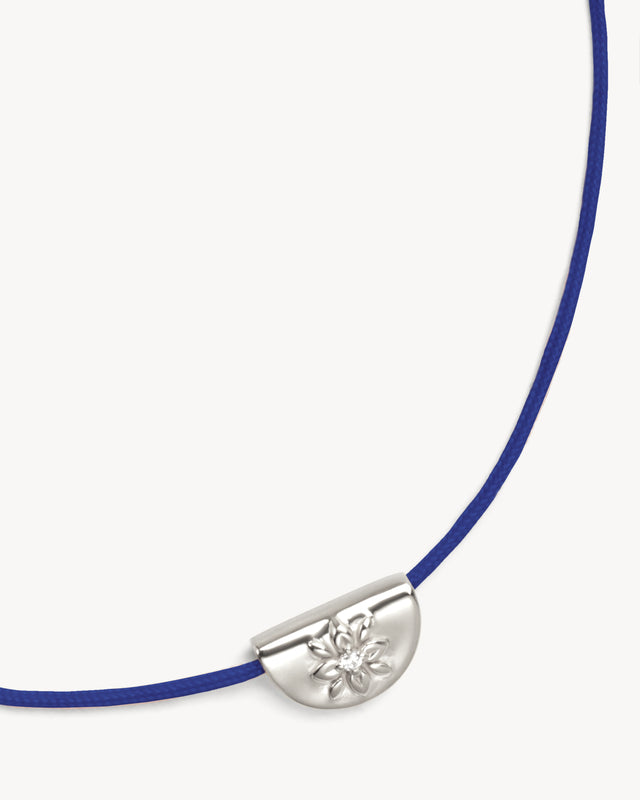 Sterling Silver Lotus of Hope Cord Bracelet - Dark Blue