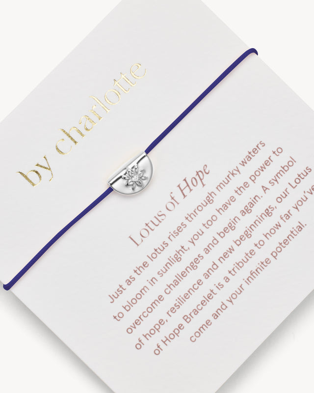 Sterling Silver Lotus of Hope Cord Bracelet - Dark Blue