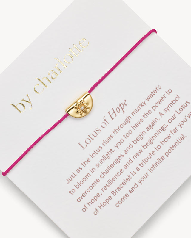 18k Gold Vermeil Lotus of Hope Cord Bracelet - Hot Pink