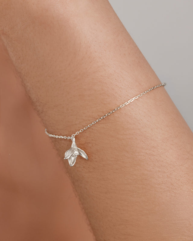Sterling Silver Snowdrop January Birth Flower Bracelet