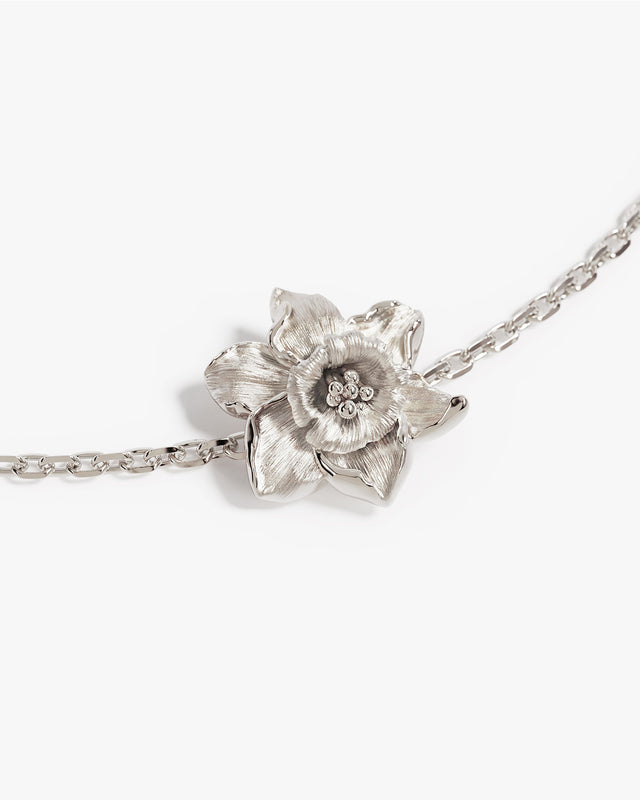 Sterling Silver Daffodil March Birth Flower Bracelet