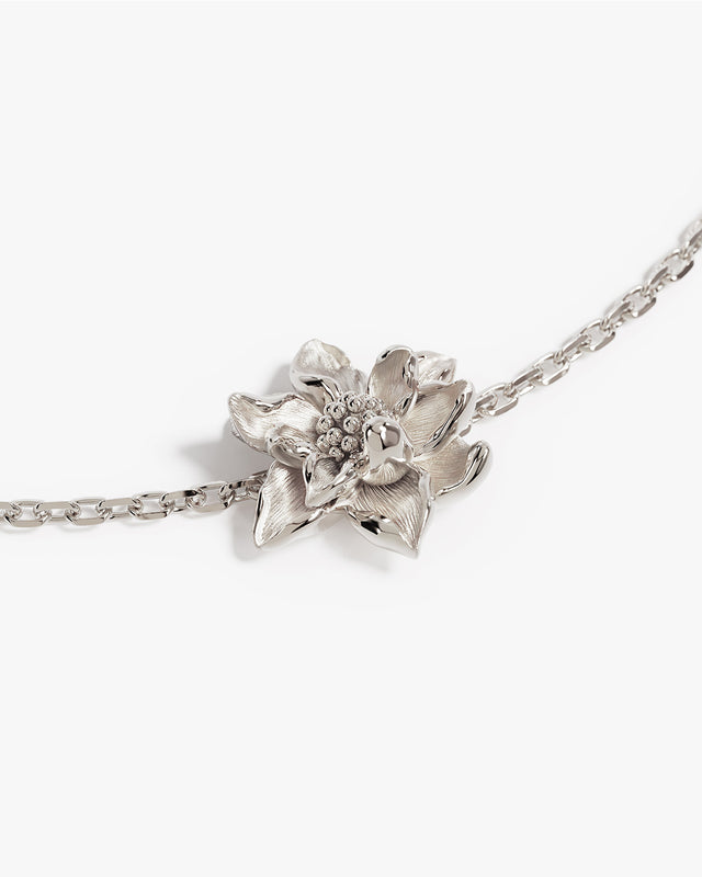 Sterling Silver Water Lily July Birth Flower Bracelet