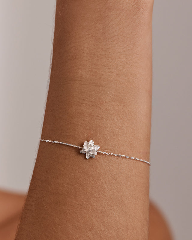 Sterling Silver Water Lily July Birth Flower Bracelet