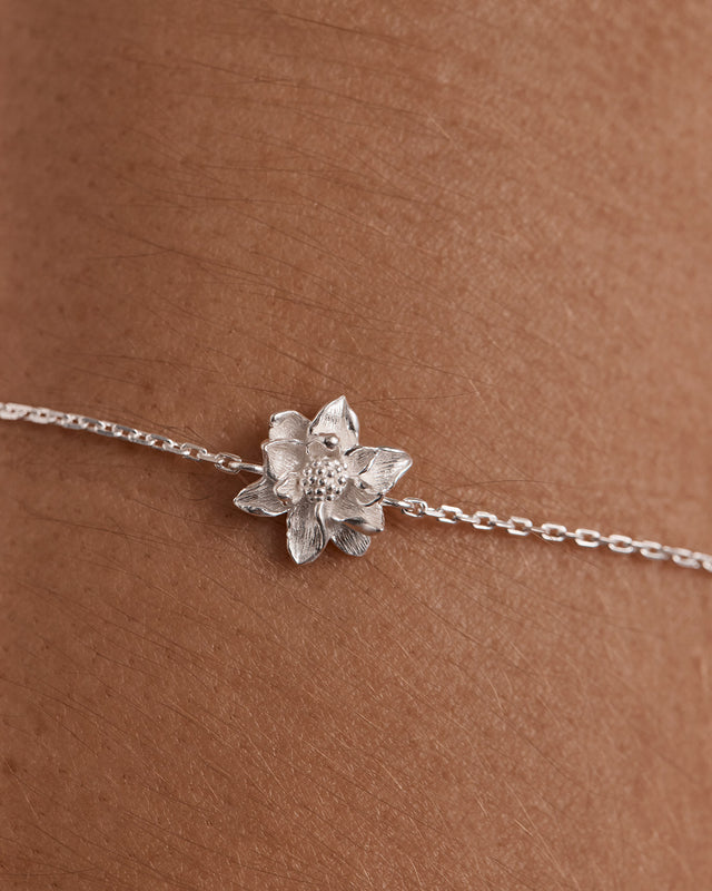 Sterling Silver Water Lily July Birth Flower Bracelet