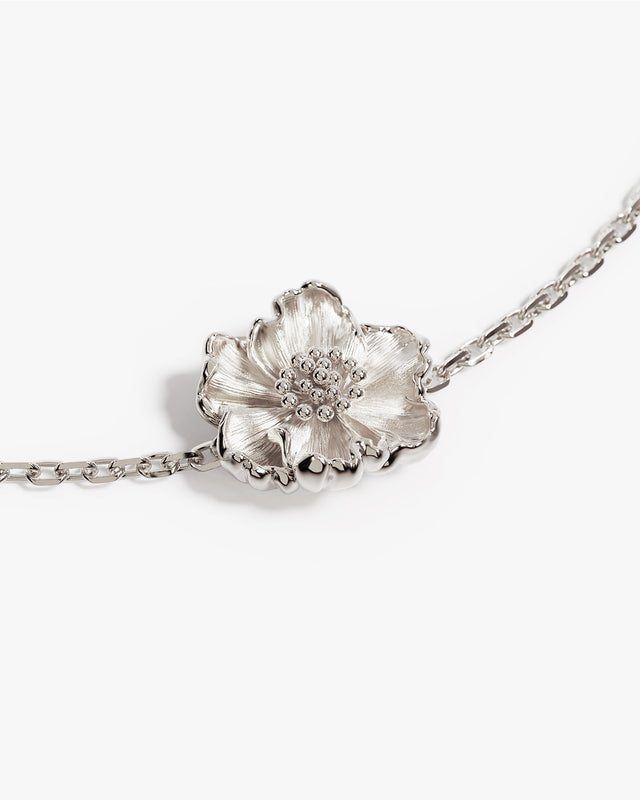 Sterling Silver Poppy August Birth Flower Bracelet