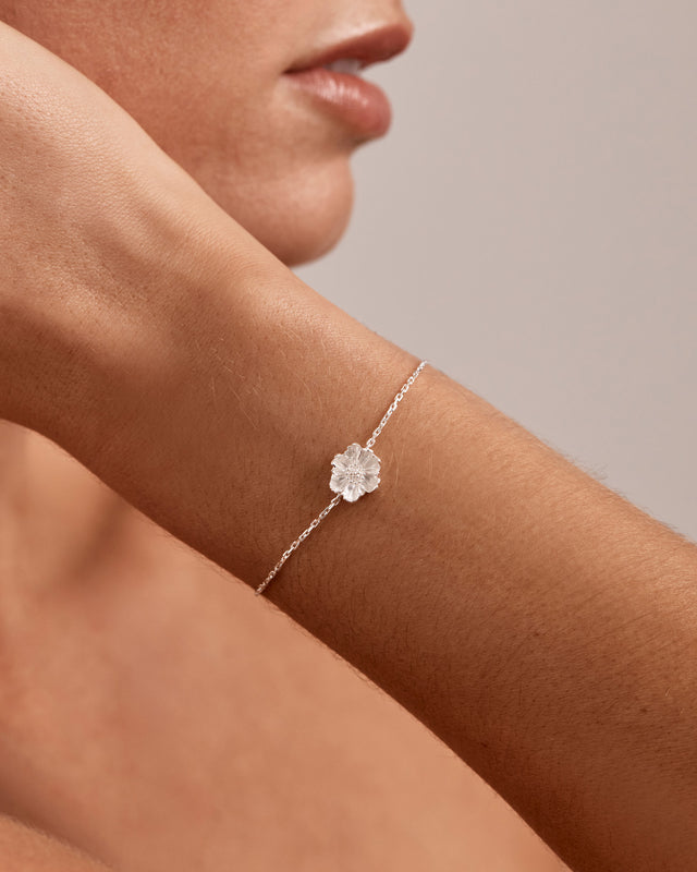 Sterling Silver Poppy August Birth Flower Bracelet