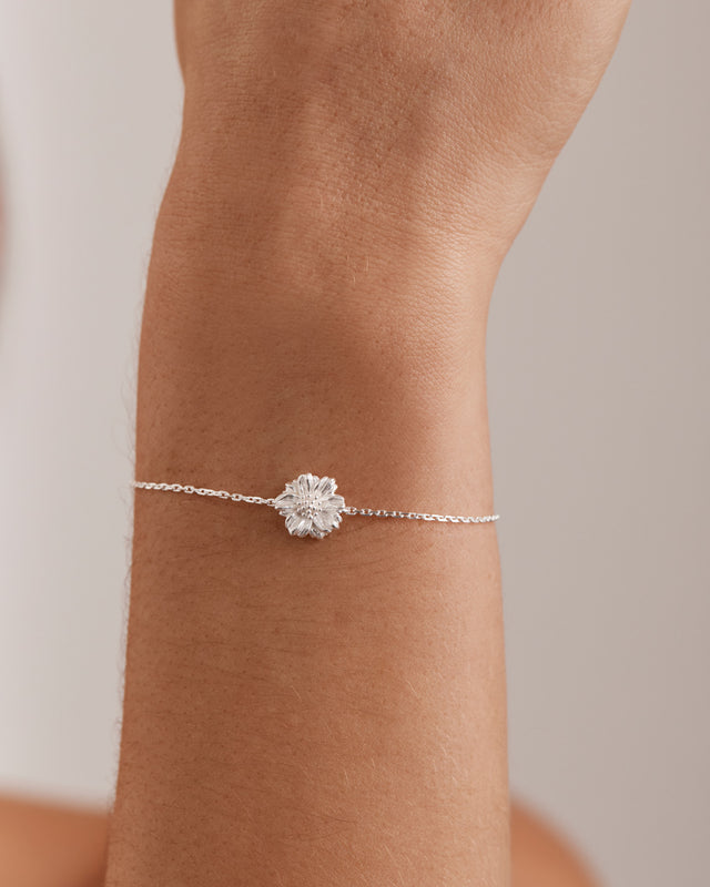 Sterling Silver Cosmos October Birth Flower Bracelet