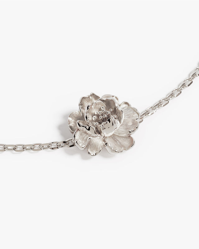 Sterling Silver Peony November Birth Flower Bracelet
